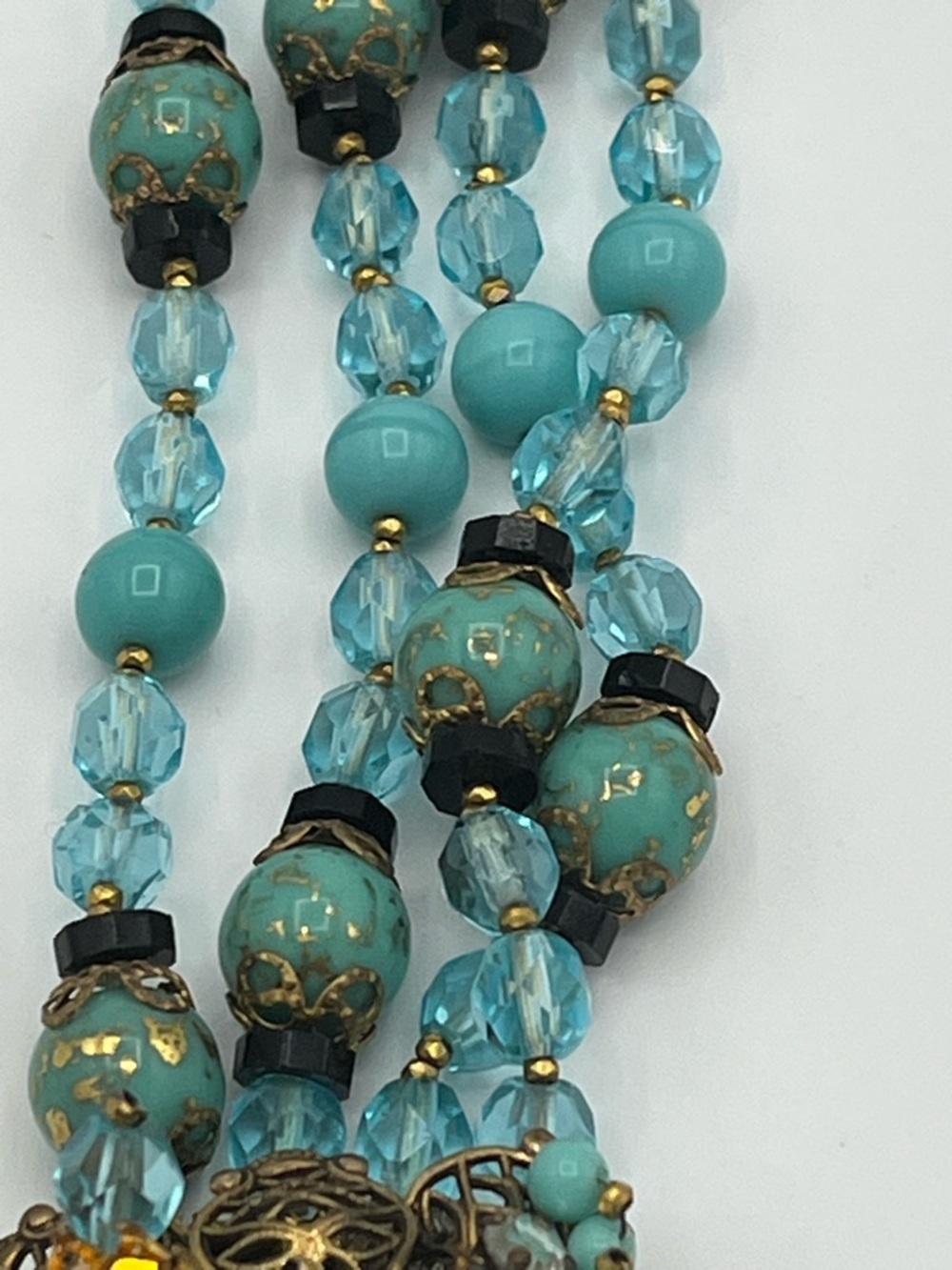 Unsigned Miriam Haskell Robin's Egg Blue Four-Strand Bracelet & Filigree Earring - Picture 11 of 13